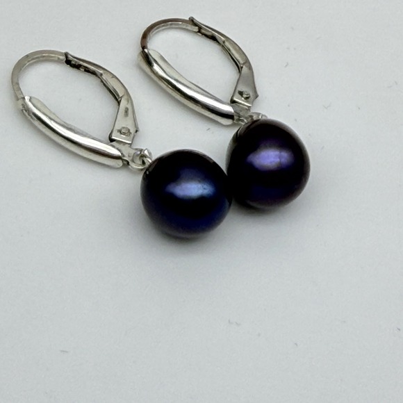 Sterling Silver South Sea Tahitian Peacock Pearl Dangle Drop Pierced Earrings - Picture 4 of 6